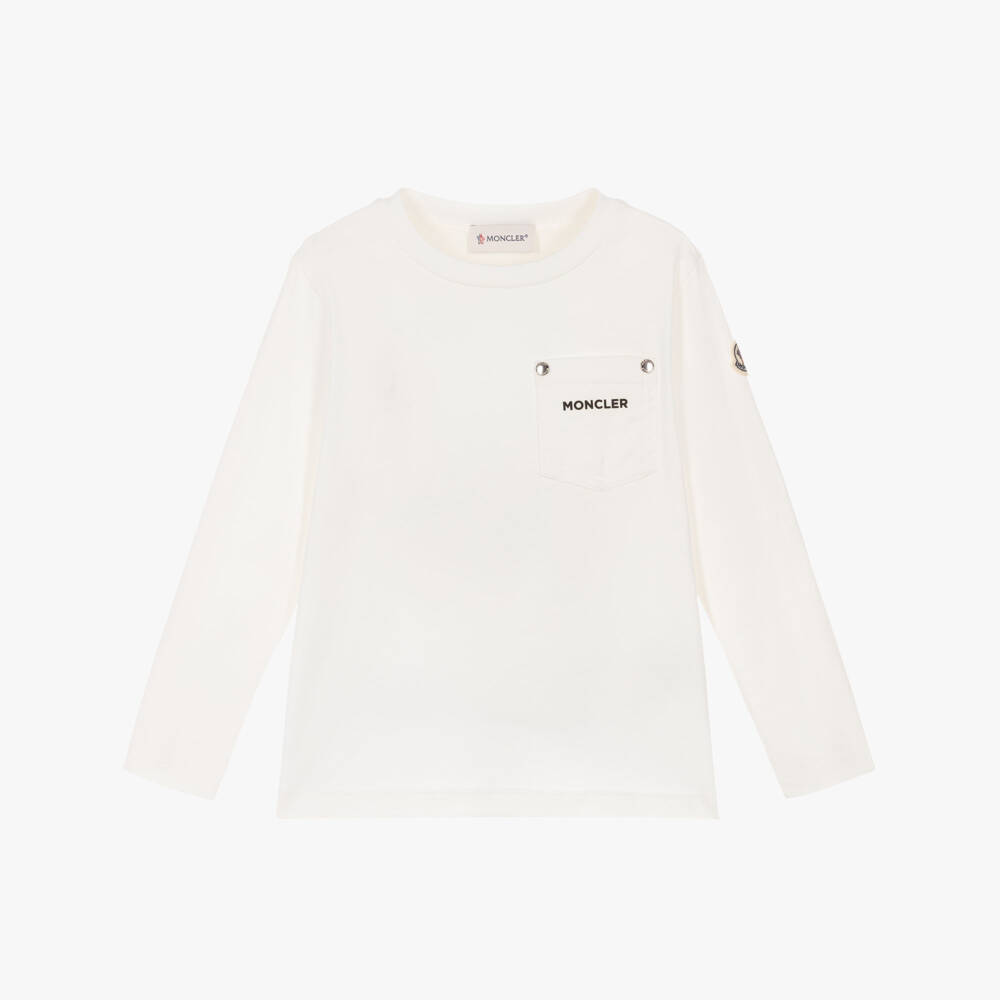 Moncler Enfant-Boys Ivory Cotton Logo Pocket Top | Childrensalon