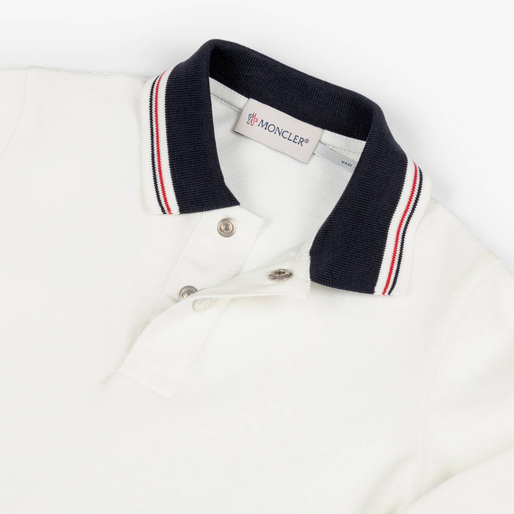 Moncler Enfant-Boys Ivory Cotton Piqué Long-Sleeved Polo Shirt | Childrensalon