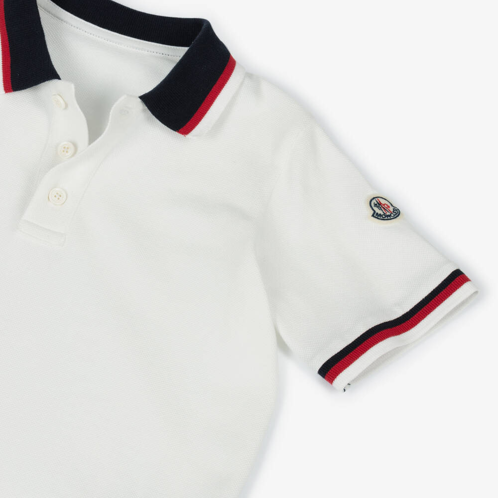 Moncler Enfant-Boys Ivory Cotton Piqué Polo Shirt | Childrensalon