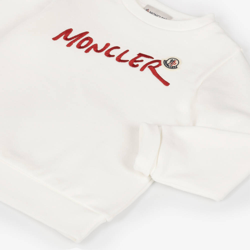 Moncler Enfant-Boys Ivory Cotton Sweatshirt with Embroidered Logo | Childrensalon