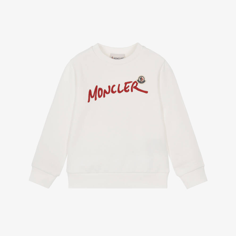 Moncler Enfant-Boys Ivory Cotton Sweatshirt with Embroidered Logo | Childrensalon