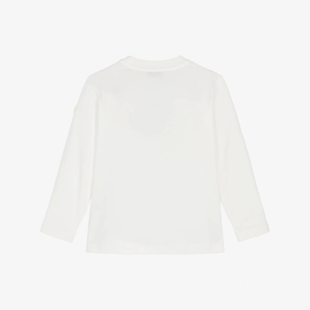 Moncler Enfant-Лонгслив кремовый хлопковый с черным логотипом для мальчиков | Childrensalon