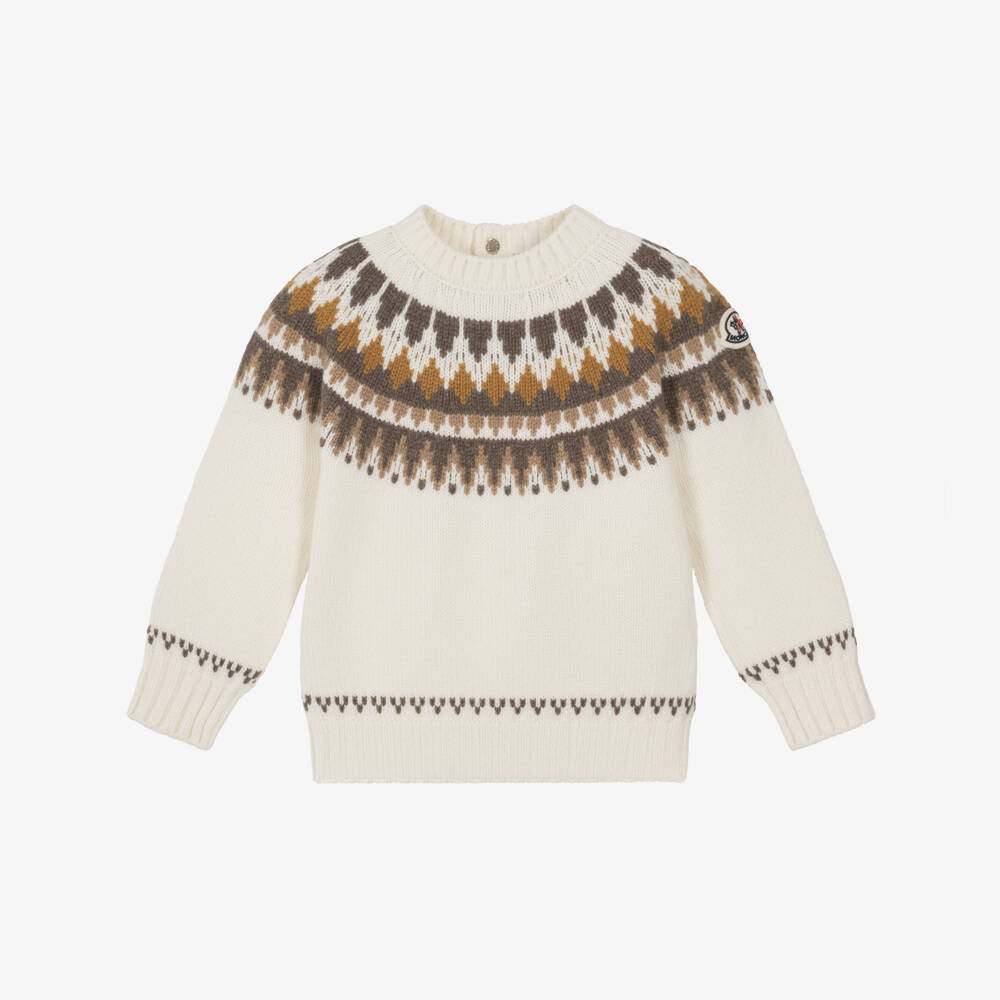 Moncler Enfant-Boys Ivory Wool Geometric Fair Isle Sweater  | Childrensalon