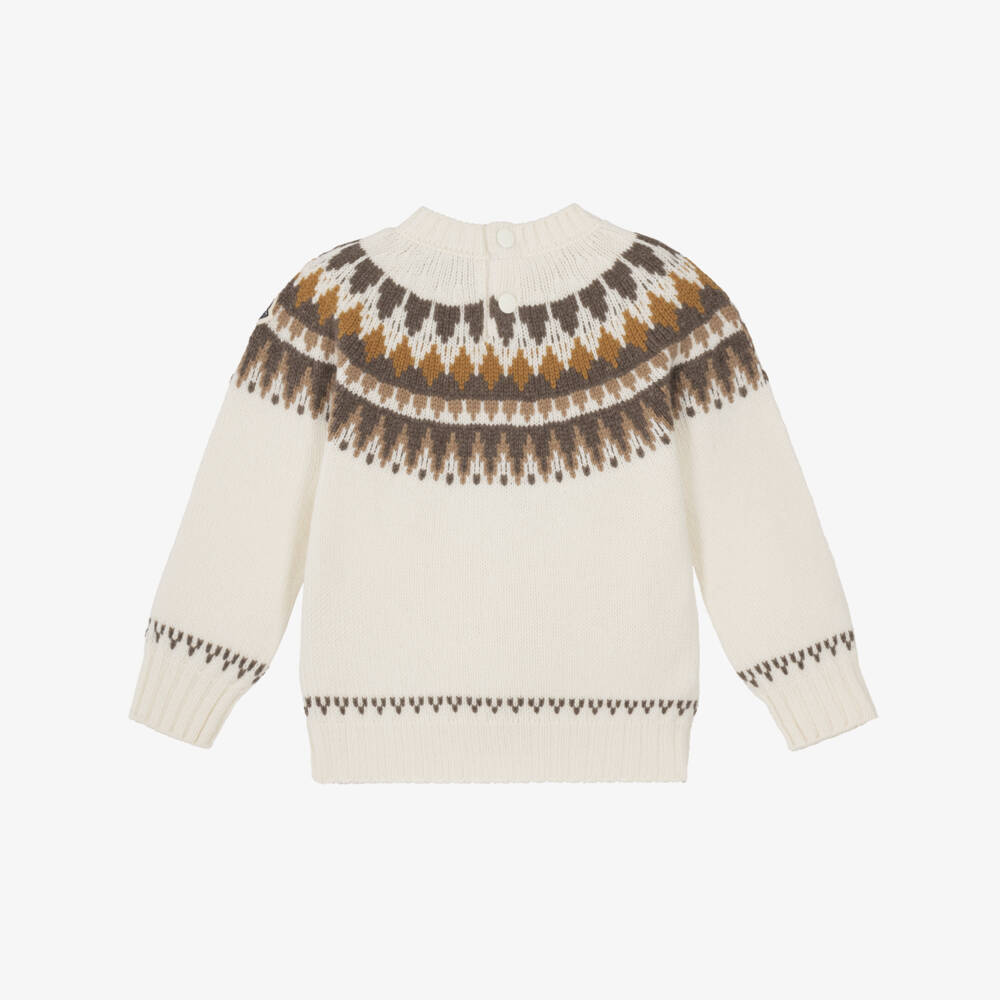 Moncler Enfant-Boys Ivory Wool Geometric Fair Isle Sweater | Childrensalon