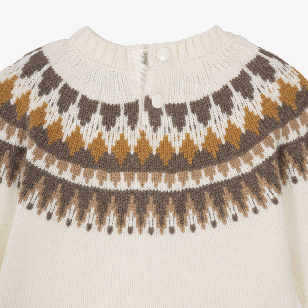 Moncler Enfant-Boys Ivory Wool Geometric Fair Isle Sweater | Childrensalon