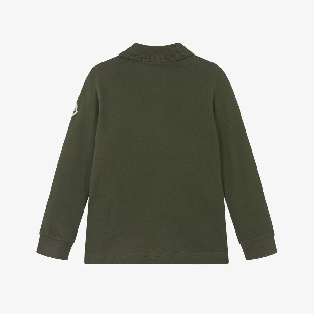 Moncler Enfant-Рубашка поло зеленая хаки с длинными рукавами для мальчиков | Childrensalon