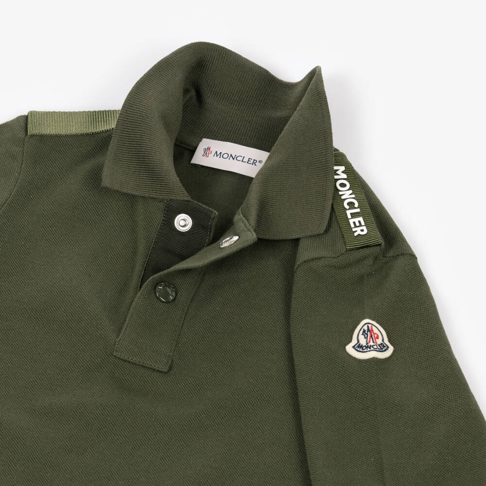 Moncler Enfant-Рубашка поло зеленая хаки с длинными рукавами для мальчиков | Childrensalon