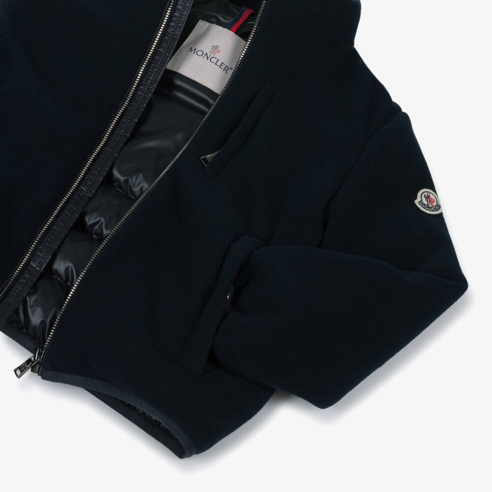 Moncler Enfant-Boys Navy Blue Bacui Down Puffer Jacket with Fleece Front | Childrensalon