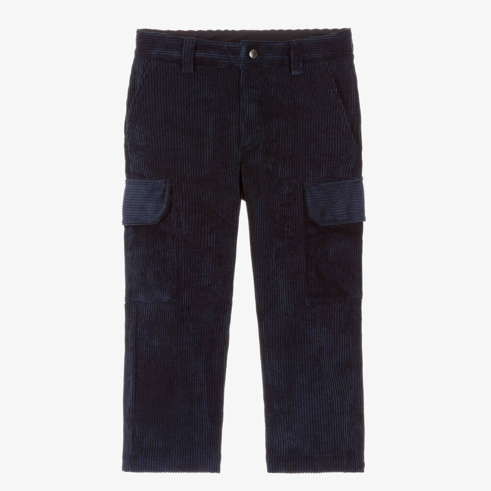 Moncler Enfant-Брюки карго синие из вельвета для мальчиков | Childrensalon