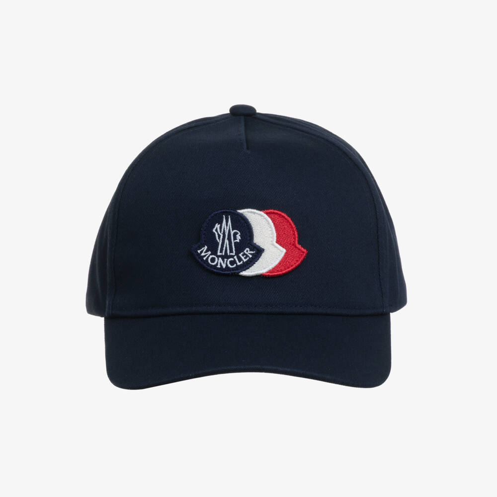 Moncler Enfant-Boys Navy Blue Cotton Baseball Cap with Triple Bell Logo | Childrensalon