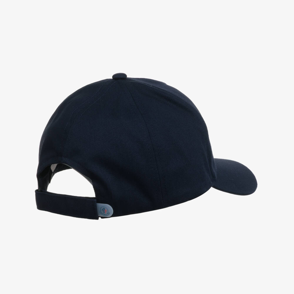 Moncler Enfant-Boys Navy Blue Cotton Baseball Cap with Triple Bell Logo | Childrensalon