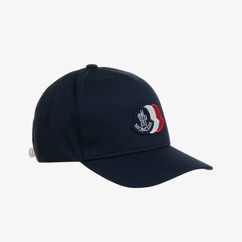 Moncler Enfant-Boys Navy Blue Cotton Baseball Cap with Triple Bell Logo | Childrensalon