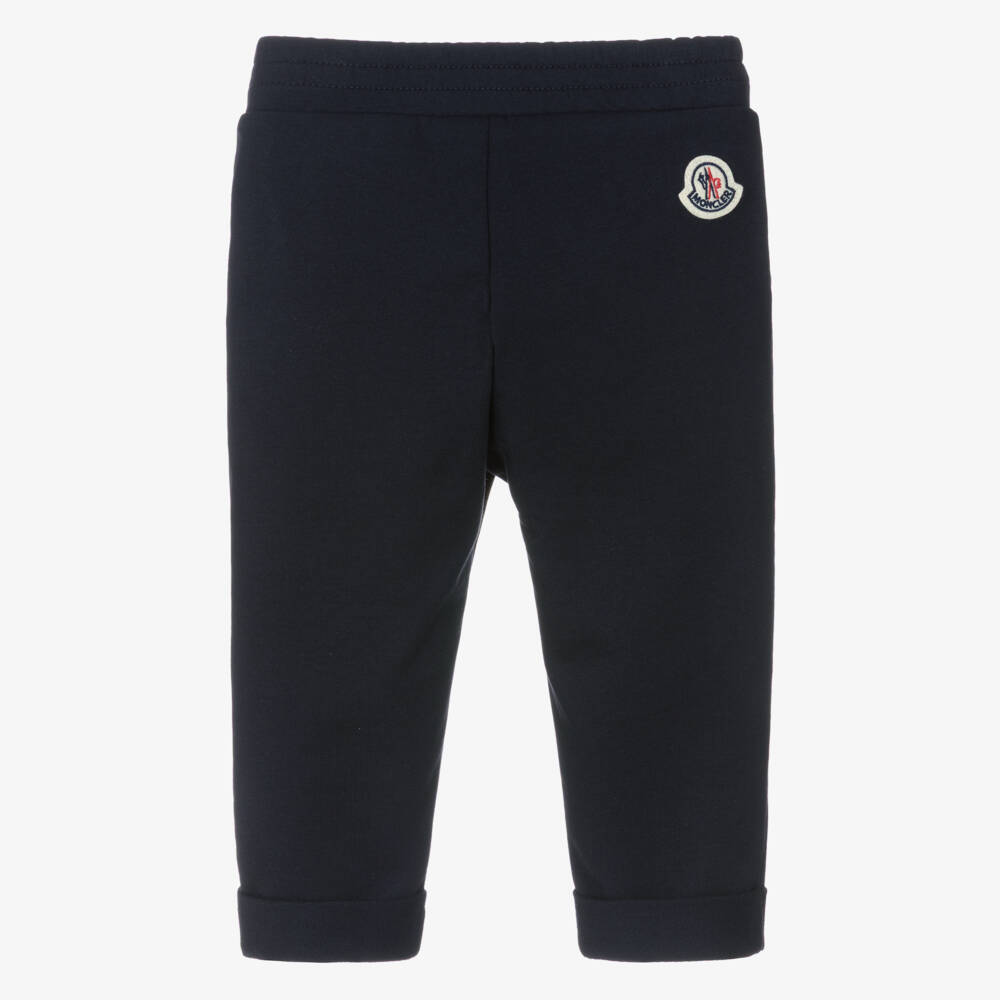 Moncler Enfant-Boys Navy Blue Cotton Joggers with Tricolour Tab | Childrensalon