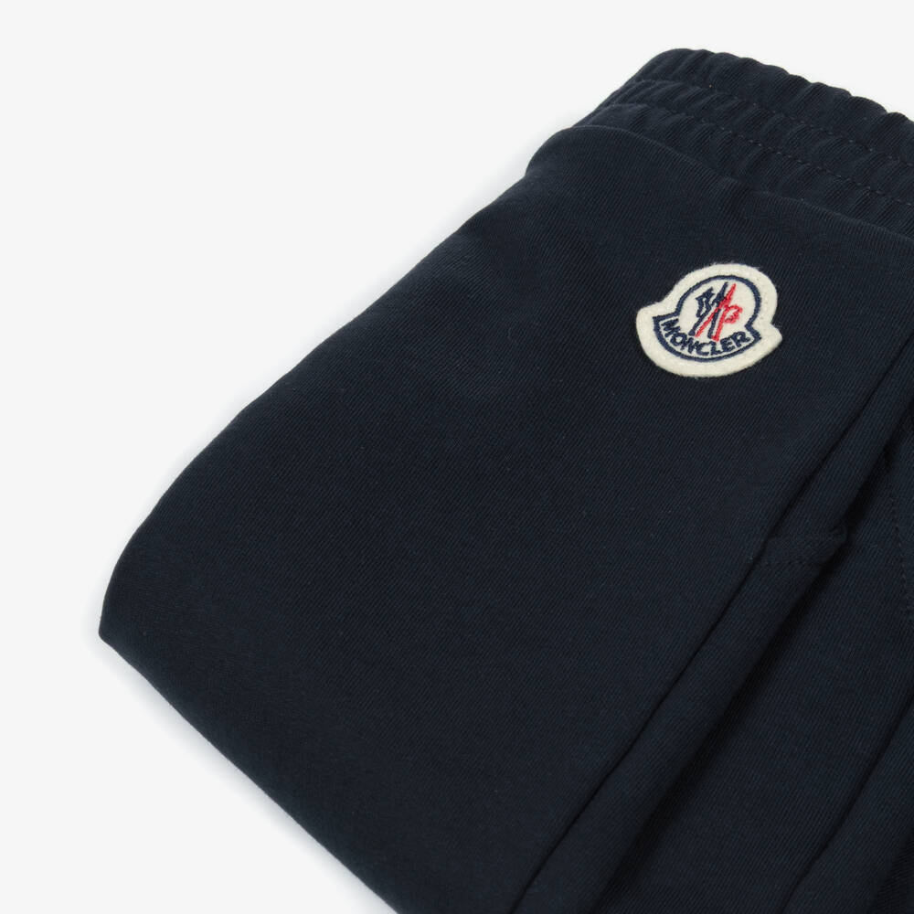 Moncler Enfant-Boys Navy Blue Cotton Joggers with Tricolour Tab | Childrensalon