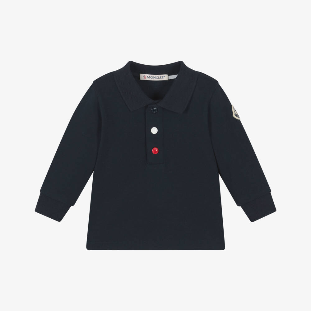 Moncler Enfant-Boys Navy Blue Cotton Long Sleeve Polo Shirt | Childrensalon