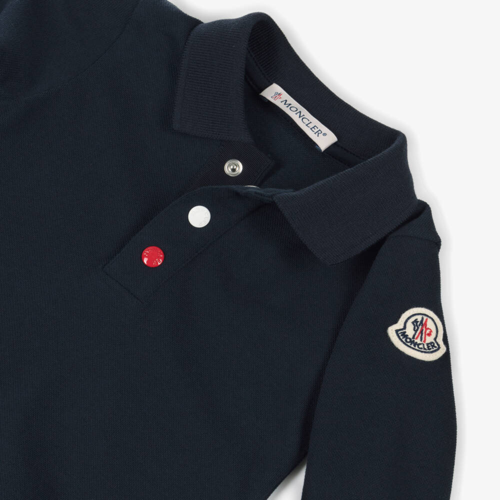 Moncler Enfant-Рубашка поло с длинными рукавами синяя из хлопка для мальчиков | Childrensalon