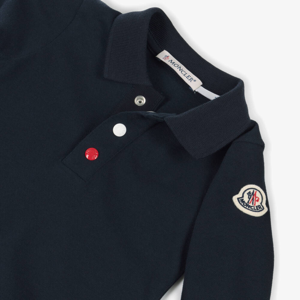 Moncler Enfant-Рубашка поло с длинными рукавами синяя из хлопка для мальчиков | Childrensalon