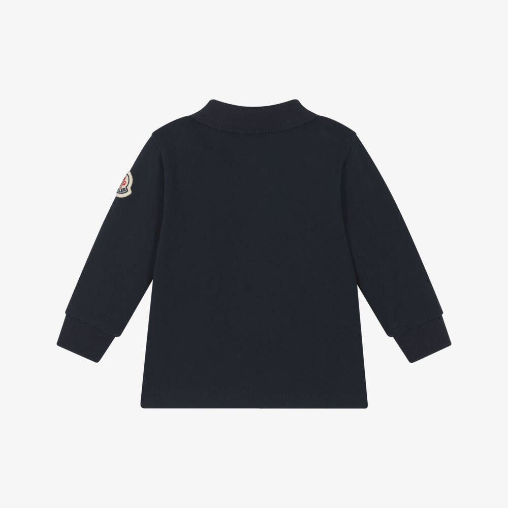 Moncler Enfant-Рубашка поло с длинными рукавами синяя из хлопка для мальчиков | Childrensalon