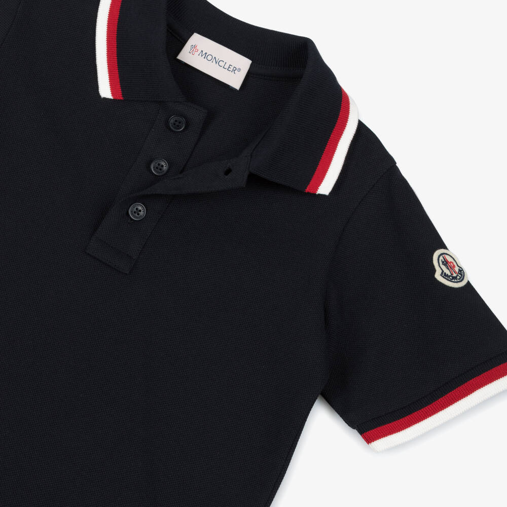 Moncler Enfant-Boys Navy Blue Cotton Piqué Polo Shirt | Childrensalon