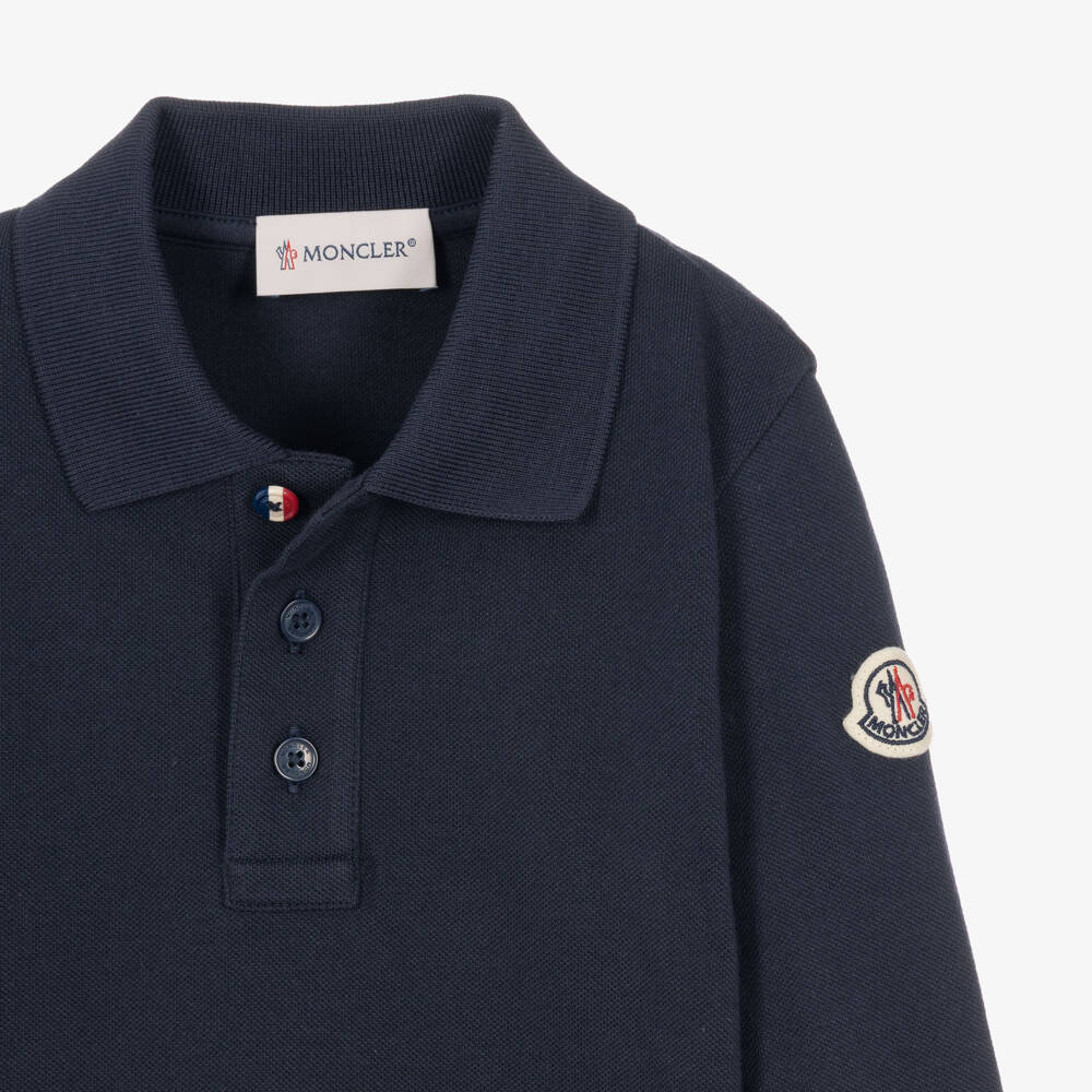 Moncler Enfant-Boys Navy Blue Cotton Piqué Polo Top | Childrensalon