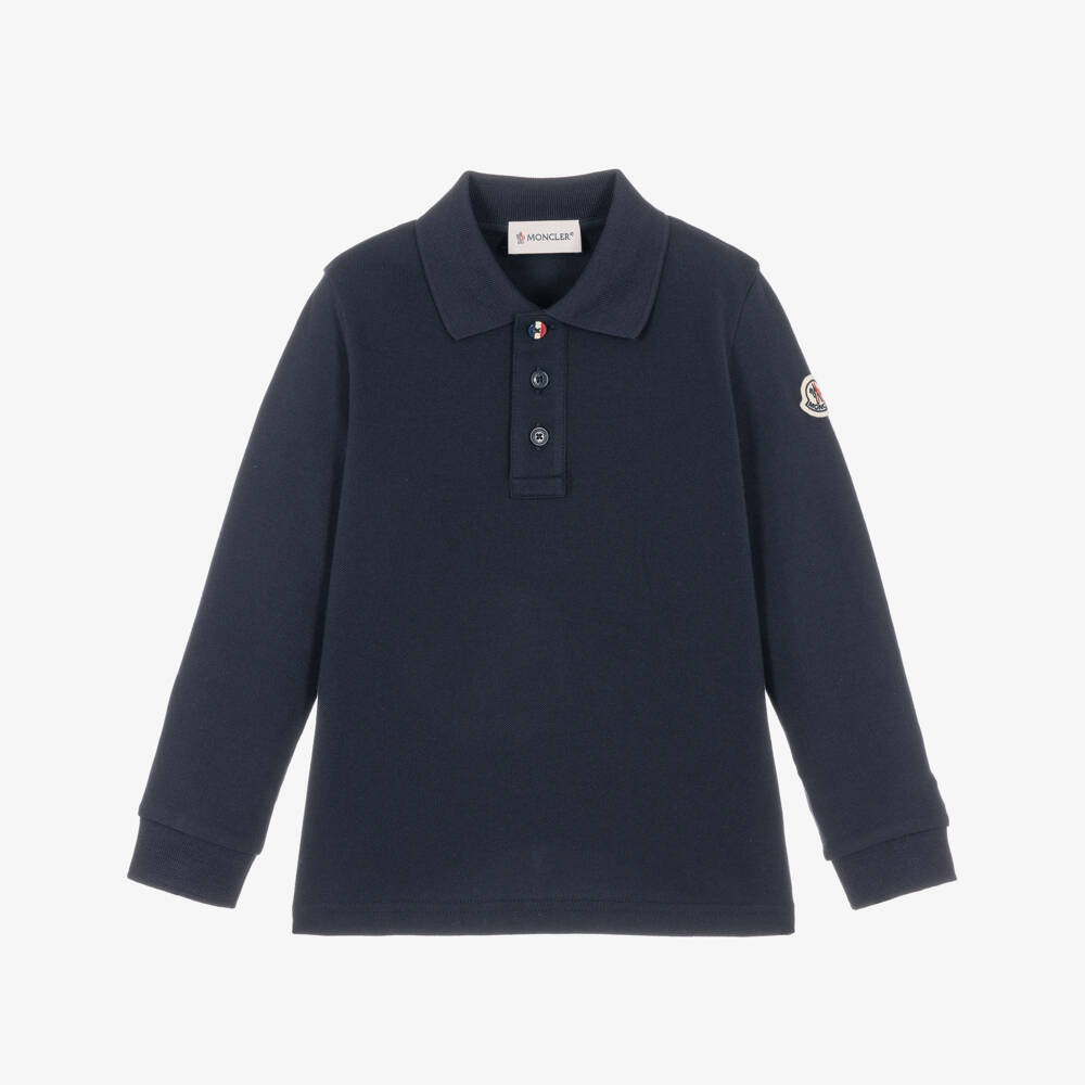 Moncler Enfant-Boys Navy Blue Cotton Piqué Polo Top | Childrensalon