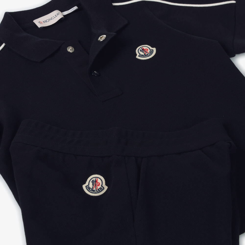 Moncler Enfant-طقم شورت قطن بيكيه لون كحلي للأولاد | Childrensalon