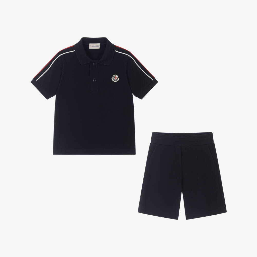 Moncler Enfant-طقم شورت قطن بيكيه لون كحلي للأولاد | Childrensalon