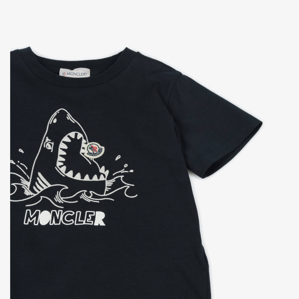 Moncler Enfant-Boys Navy Blue Cotton Shark T-Shirt | Childrensalon