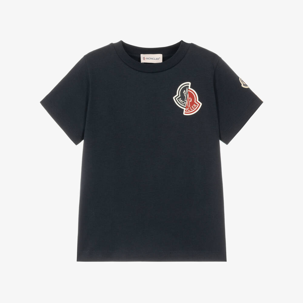 Moncler Enfant-Boys Navy Blue Cotton Split Logo T-Shirt | Childrensalon