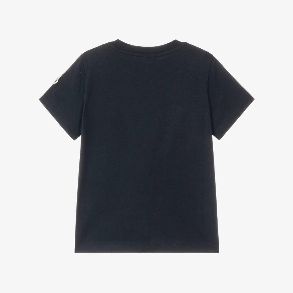 Moncler Enfant-Boys Navy Blue Cotton Split Logo T-Shirt | Childrensalon
