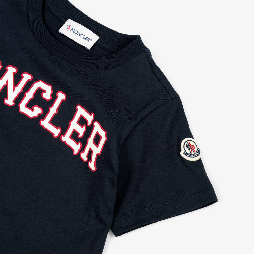 Moncler Enfant-Boys Navy Blue Cotton T-Shirt with Graphic Logo | Childrensalon