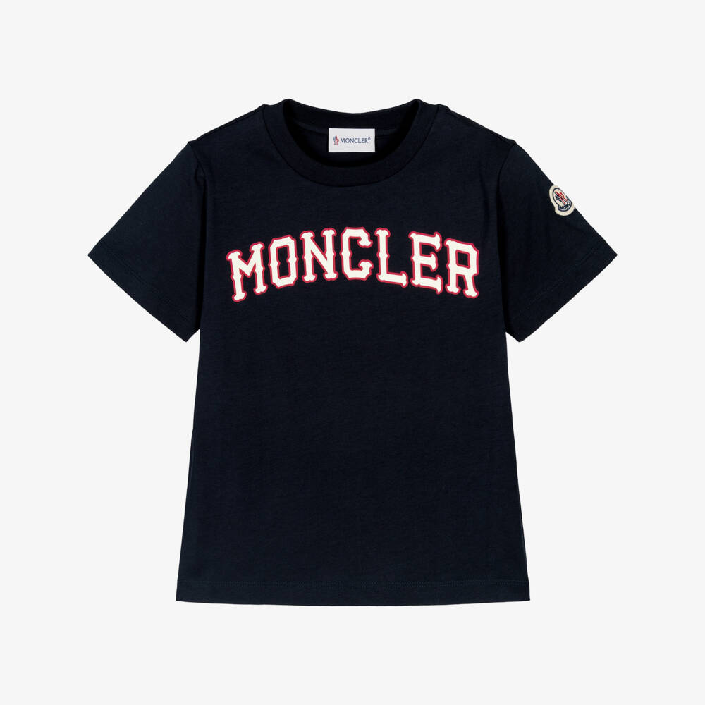 Moncler Enfant-Boys Navy Blue Cotton T-Shirt with Graphic Logo | Childrensalon