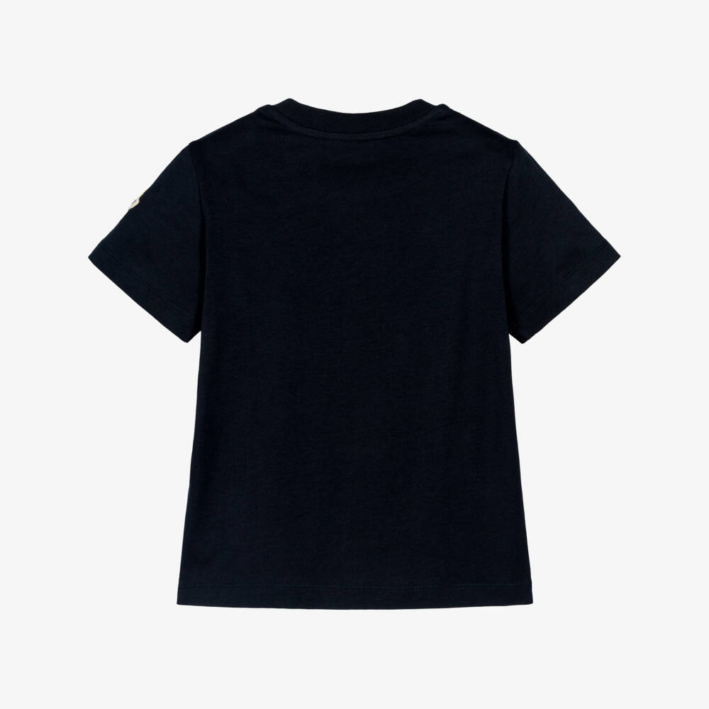 Moncler Enfant-Boys Navy Blue Cotton T-Shirt with Graphic Logo | Childrensalon