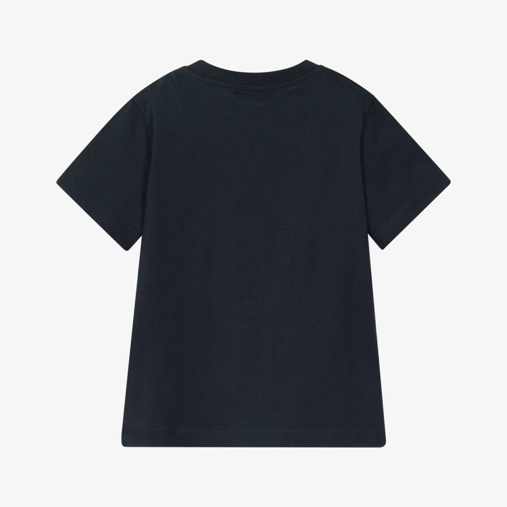 Moncler Enfant-Boys Navy Blue Cotton T-Shirt with Logo | Childrensalon