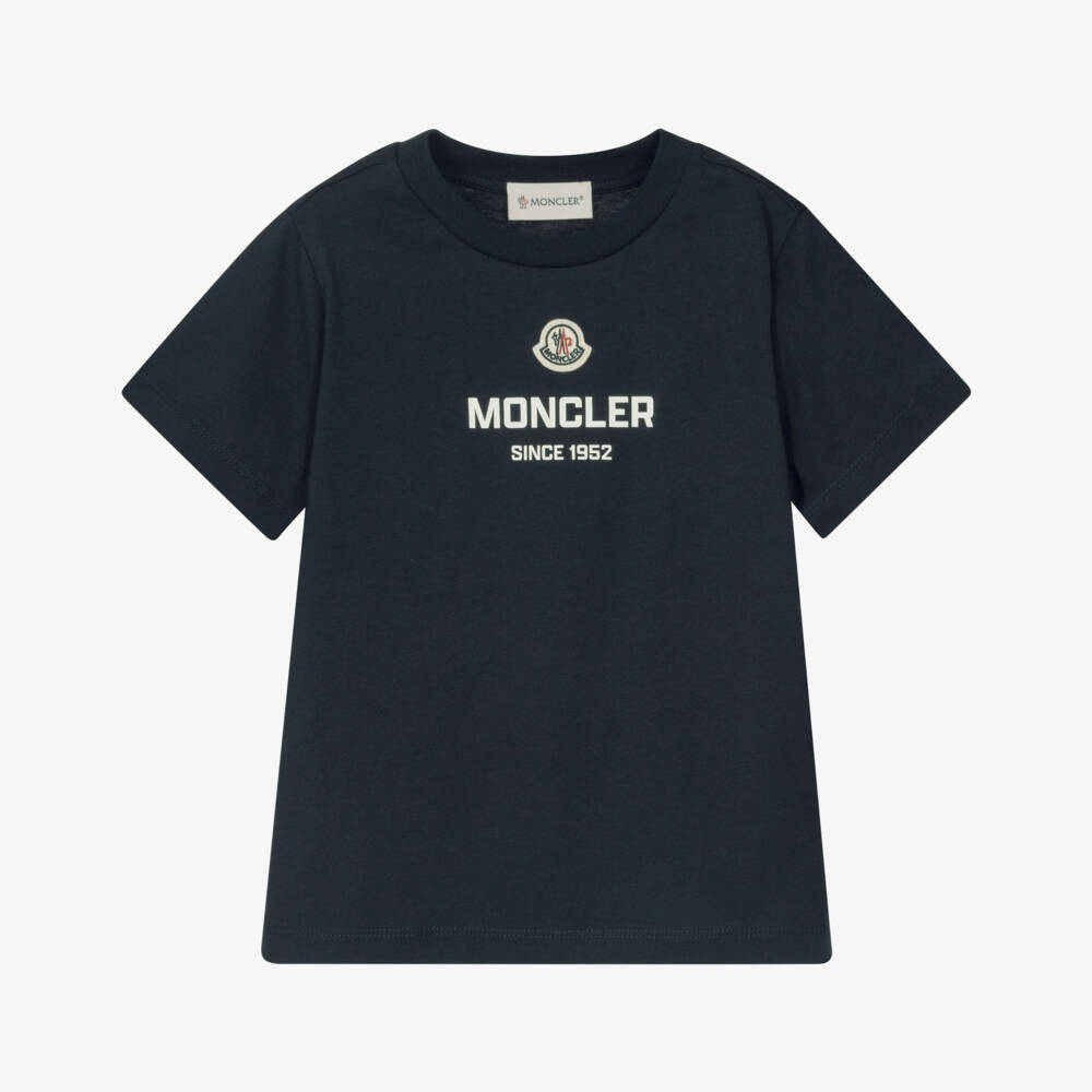Moncler Enfant-Boys Navy Blue Cotton T-Shirt with Logo | Childrensalon