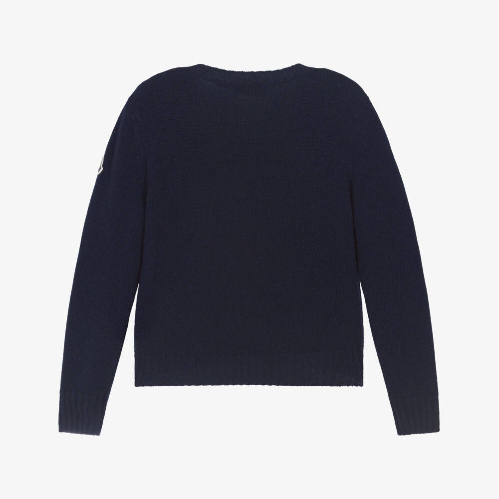 Moncler Enfant-Boys Navy Blue Crew Neck Wool Sweater | Childrensalon