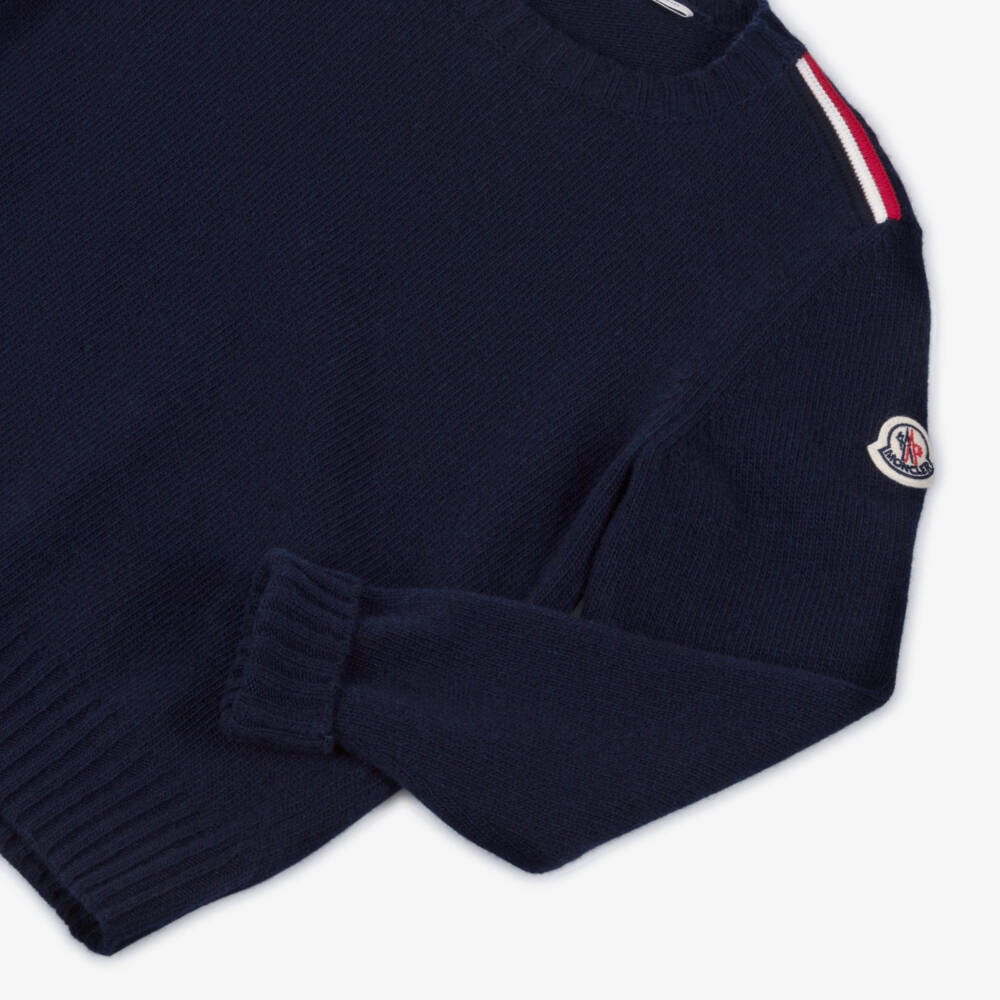 Moncler Enfant-Boys Navy Blue Crew Neck Wool Sweater | Childrensalon