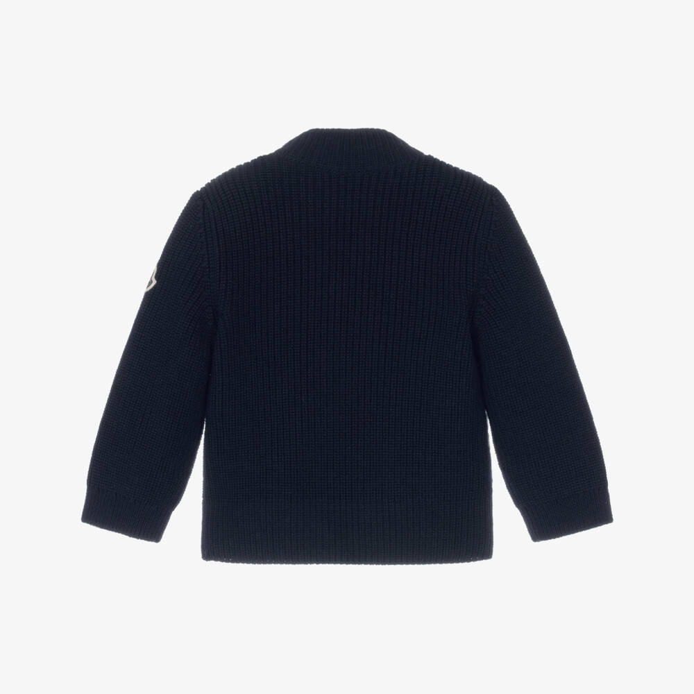 Moncler Enfant-Boys Navy Blue Down Padded & Wool Knit Zip-Up Top | Childrensalon