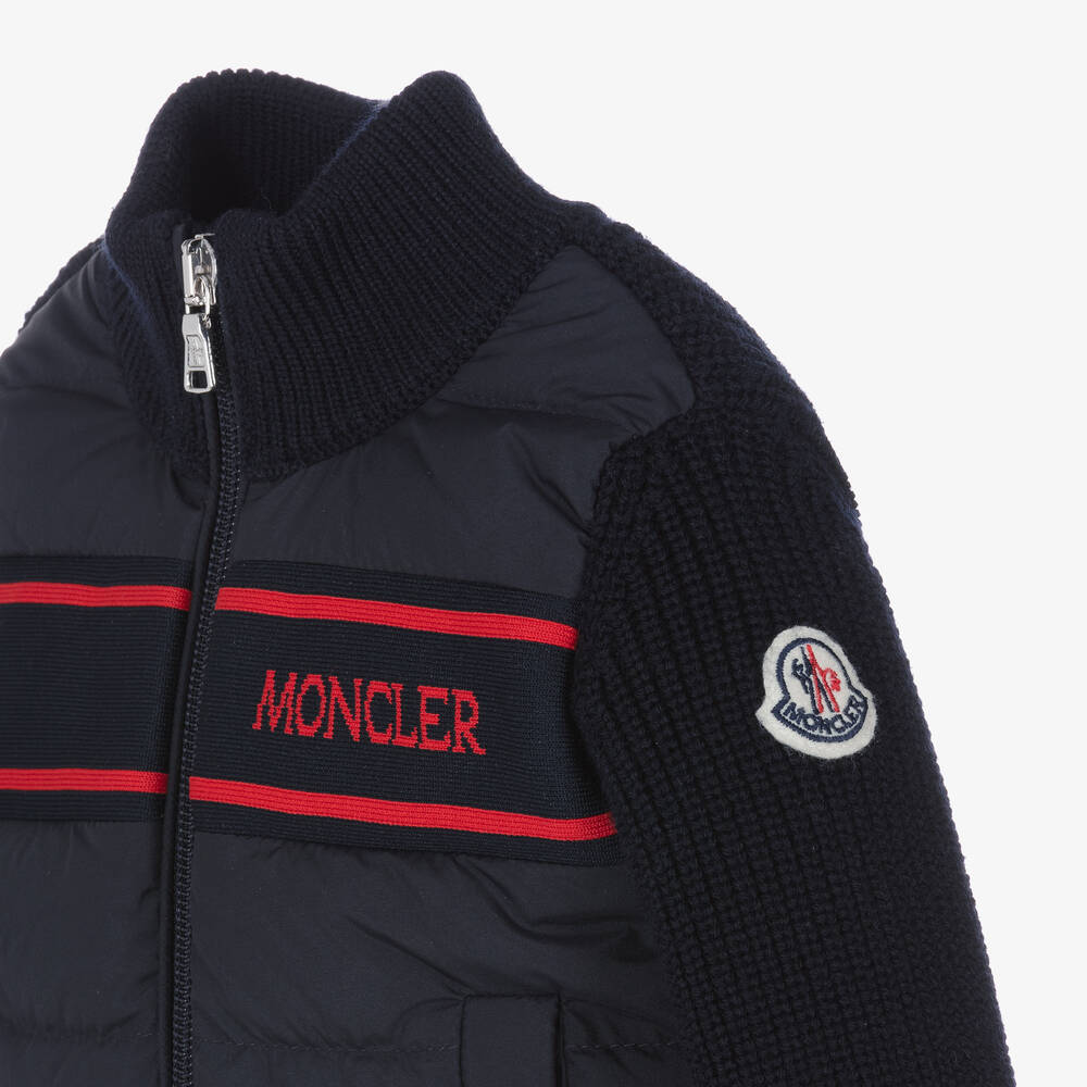 Moncler Enfant-توب بسحاب مبطن بريش لون كحلي للأولاد | Childrensalon