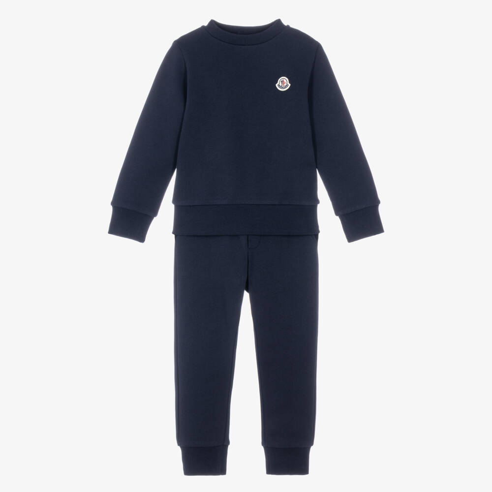 Moncler Enfant-Boys Navy Blue Embroidered Logo Tracksuit in Cotton Jersey | Childrensalon