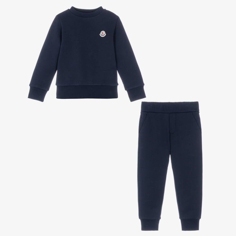 Moncler Enfant-Boys Navy Blue Embroidered Logo Tracksuit in Cotton Jersey | Childrensalon