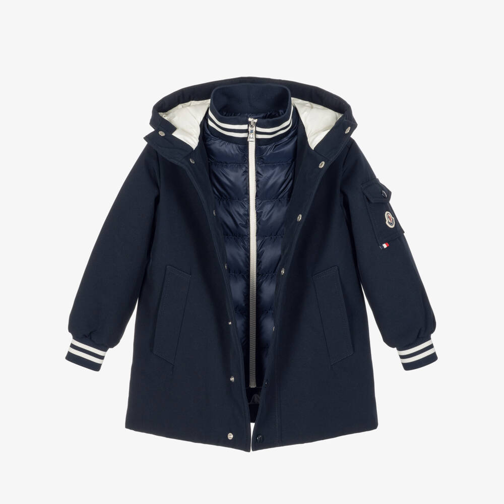 Moncler Enfant-Boys Navy Blue Ever Parka Coat with Down Padding | Childrensalon