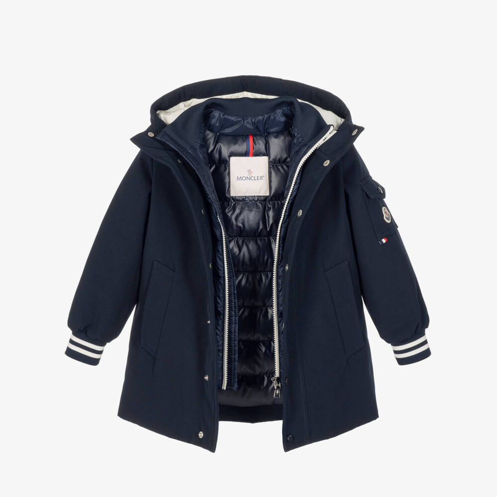 Moncler Enfant-Boys Navy Blue Ever Parka Coat with Down Padding | Childrensalon