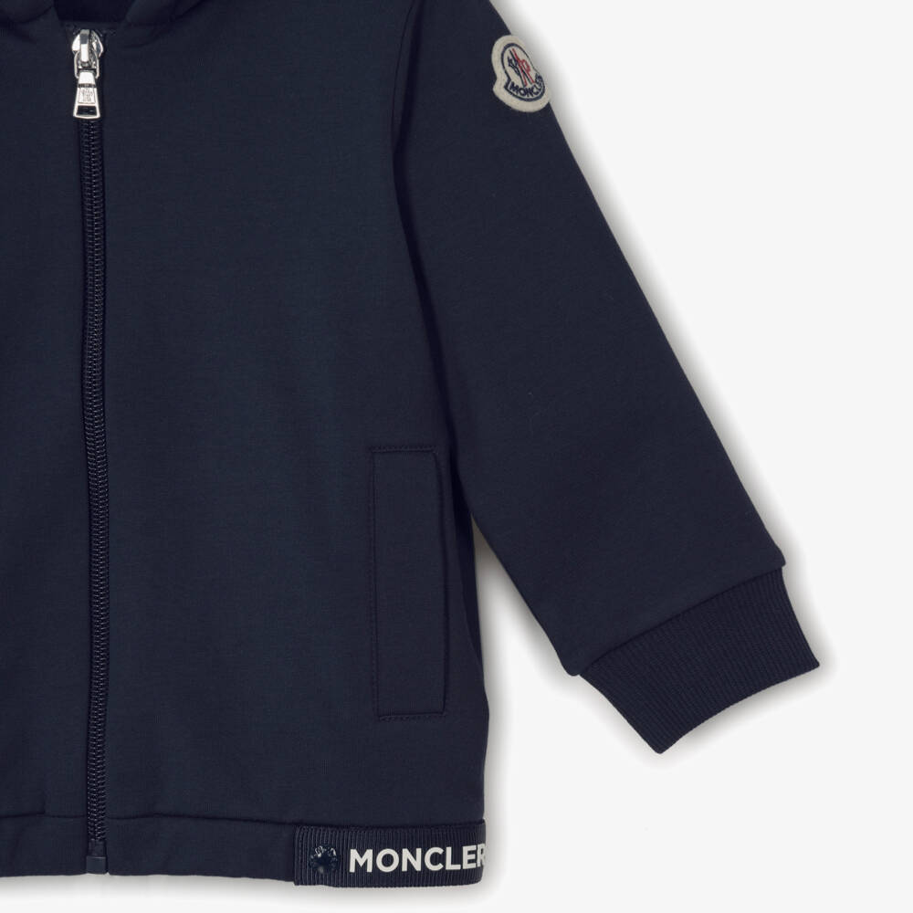Moncler Enfant-Boys Navy Blue Hooded Zip-Up Top in Cotton Jersey | Childrensalon