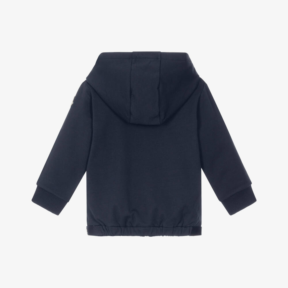 Moncler Enfant-Boys Navy Blue Hooded Zip-Up Top in Cotton Jersey | Childrensalon