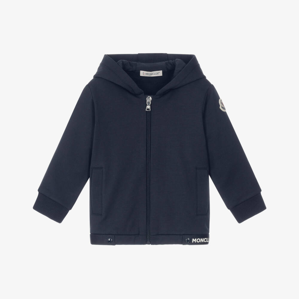Moncler Enfant-Boys Navy Blue Hooded Zip-Up Top in Cotton Jersey | Childrensalon