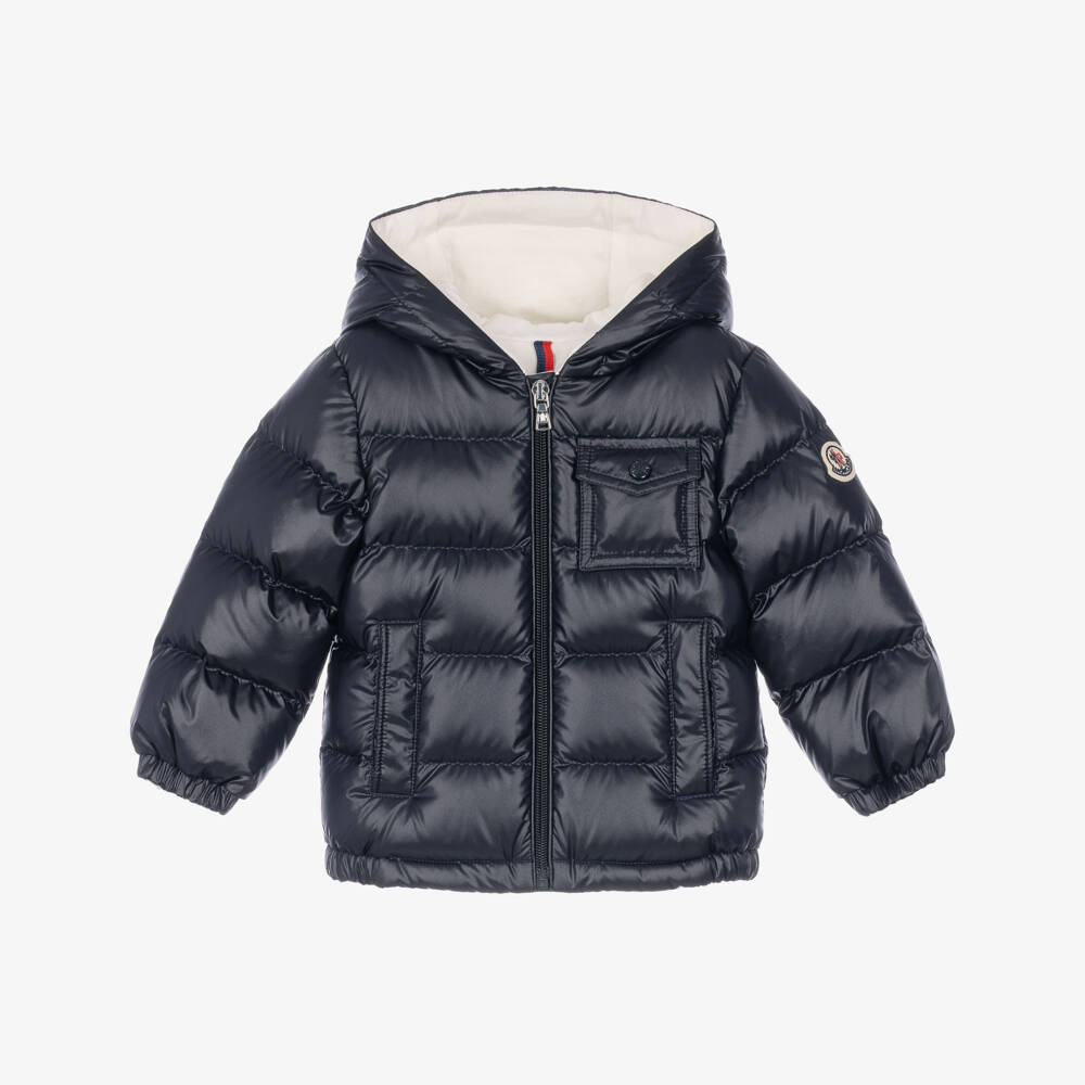 Moncler Enfant-Boys Navy Blue Mesles Down Padded Hooded Jacket | Childrensalon
