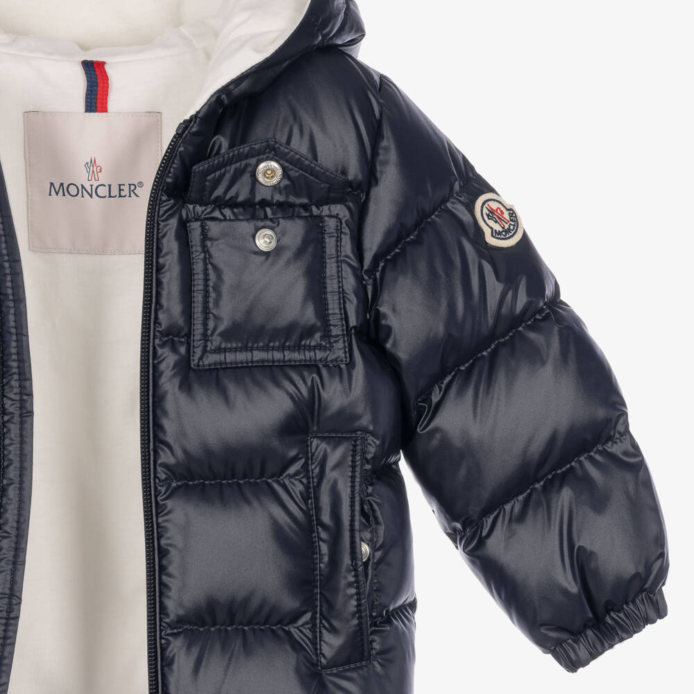 Moncler Enfant-Boys Navy Blue Mesles Down Padded Hooded Jacket | Childrensalon