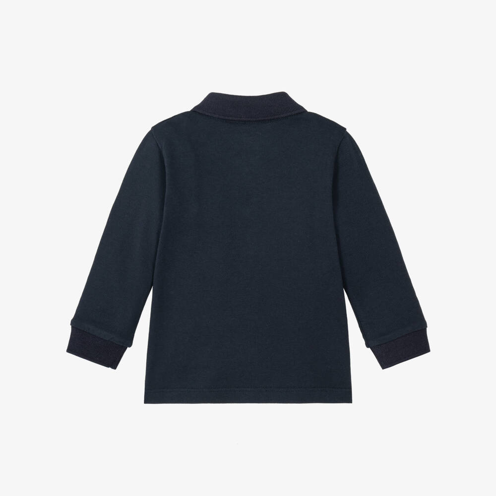 Moncler Enfant-Boys Navy Blue Piqué Polo Shirt with Long Sleeves | Childrensalon