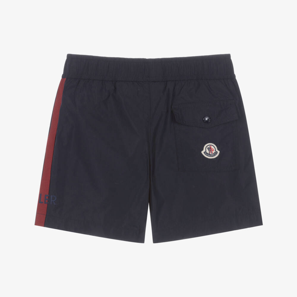 Moncler Enfant-Boys Navy Blue Swim Shorts with Tri-Colour Trims | Childrensalon
